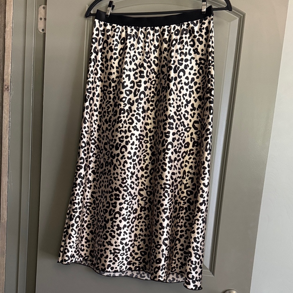 KNIT RIOT Silky Leopard Print Midi Skirt